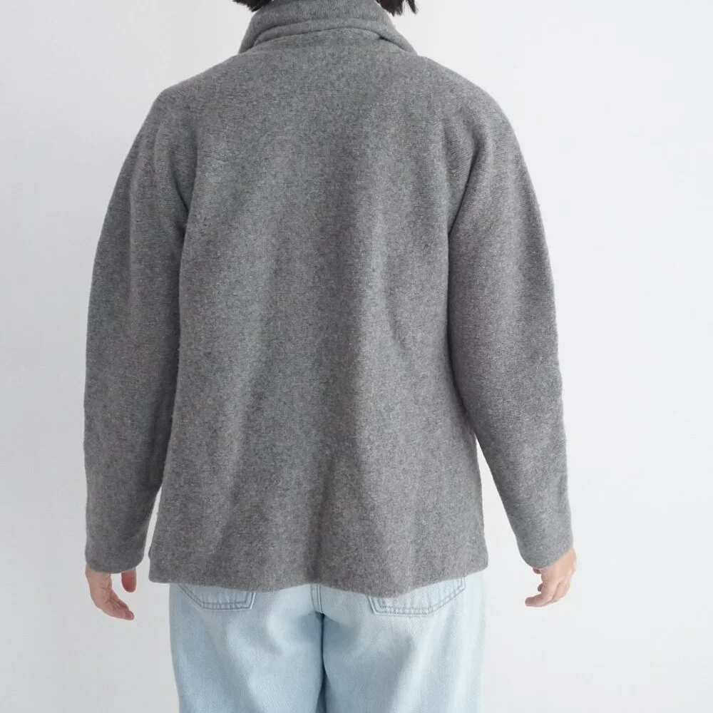 Eileen Fisher Gray Open Front Knit Cardigan Minimalist Drape Soft Classic L - Picture 3 of 10